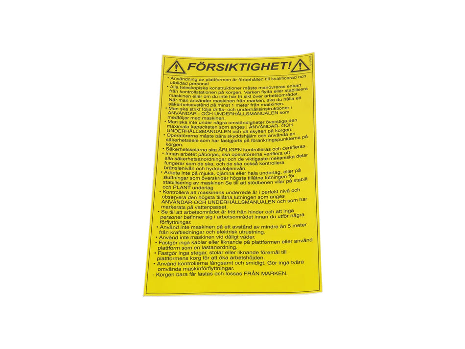 JLG Sticker Swed 07137300 replacement part image