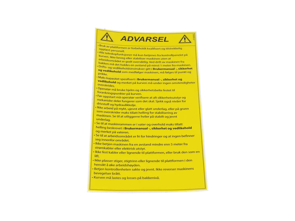 JLG Sticker Norw 07162000 replacement part image