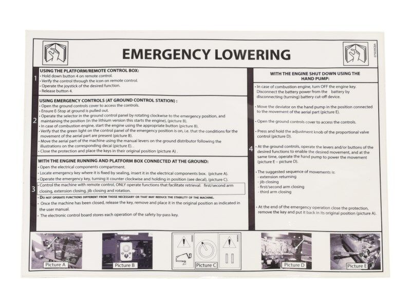JLG Decal Emergency Lowering 075039Gb replacement part image