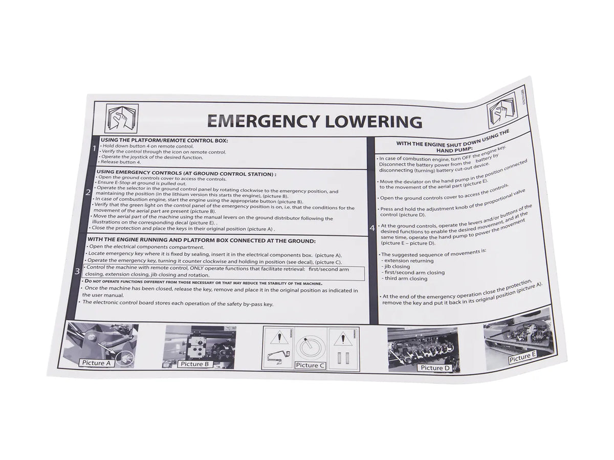 JLG Deecal Emergency Lowering 076791Gb replacement part image
