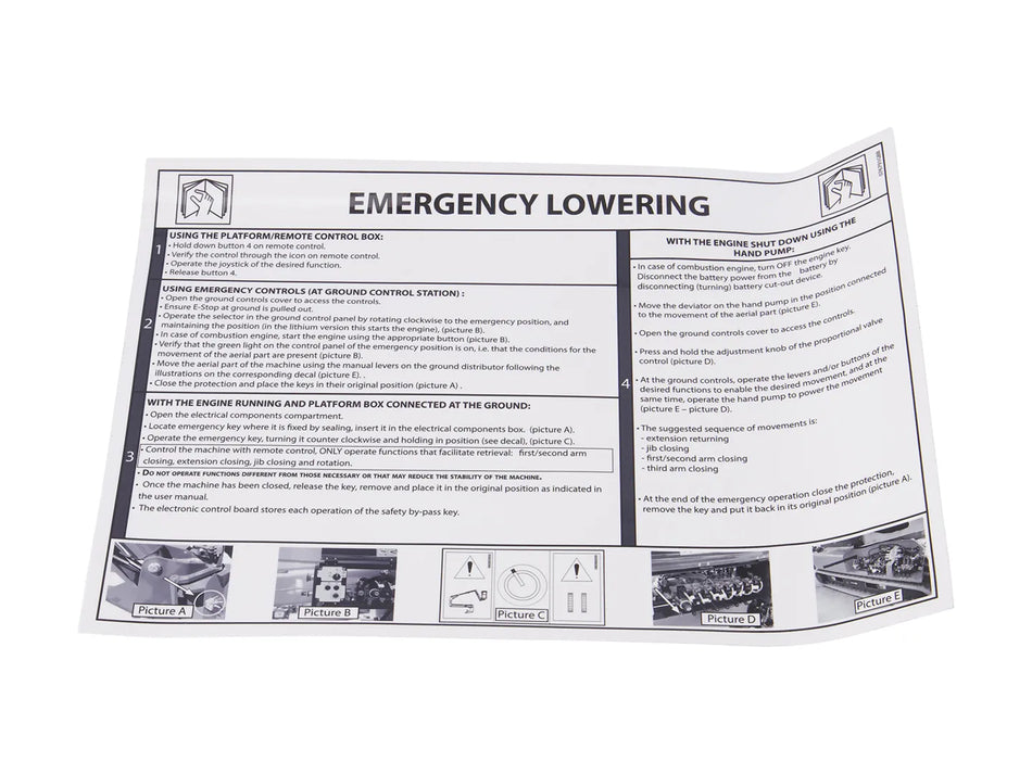 JLG Deecal Emergency Lowering 076791Gb replacement part image
