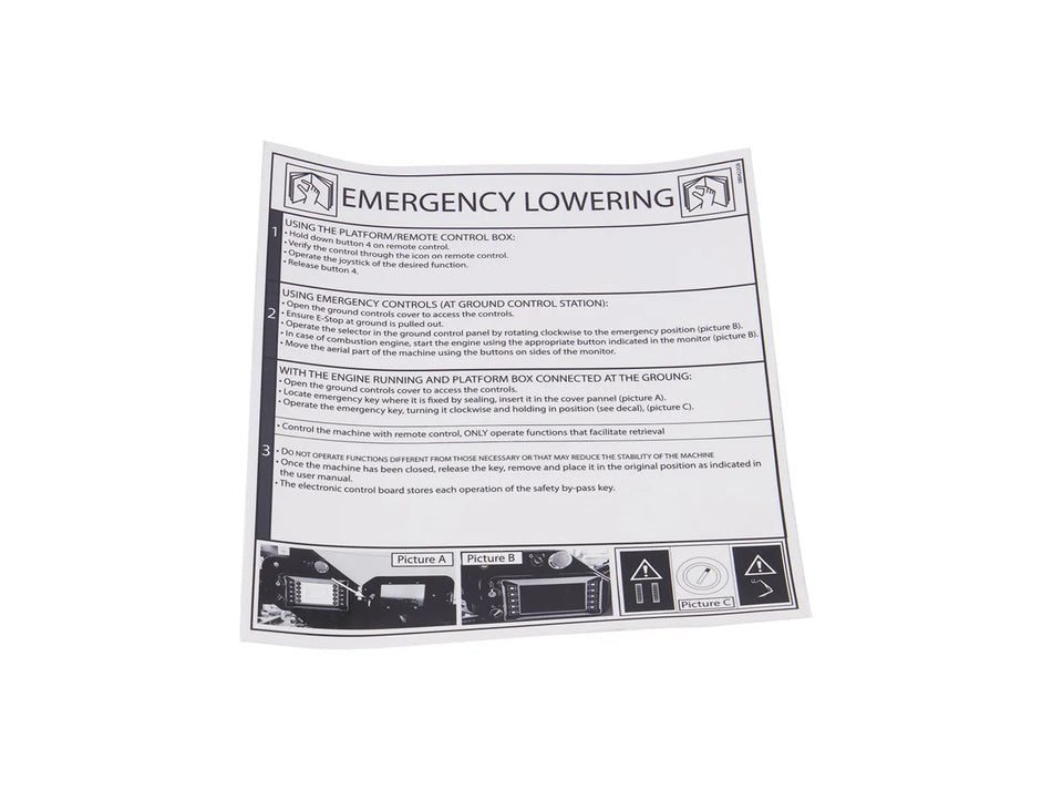 JLG Decal Emergency Lowering 080422Gb replacement part image