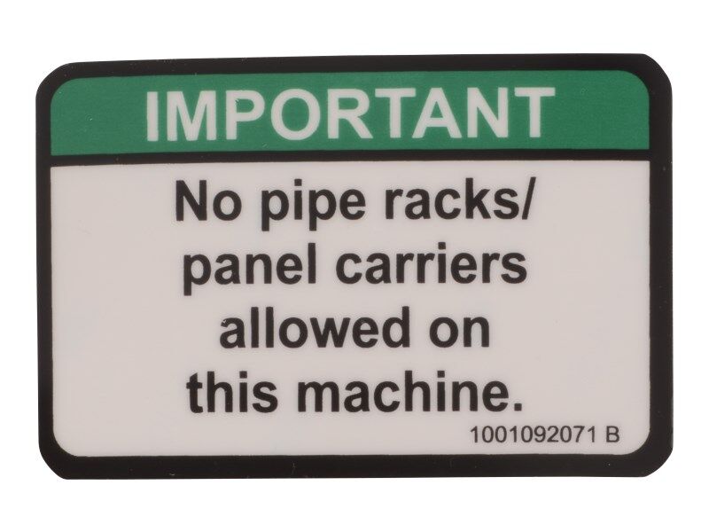JLG Part # 1001092071 – Decal,No Pipe Racks Allowed