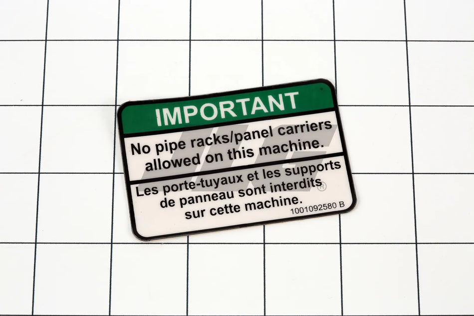 JLG Part # 1001092580 – Decal,No Pipe Racks Allowed