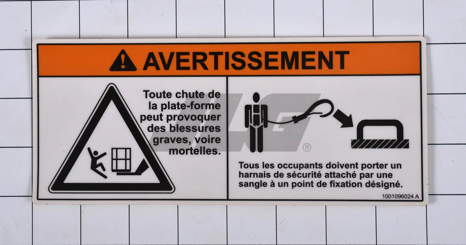 JLG Part # 1001096024 -  Platform Warning