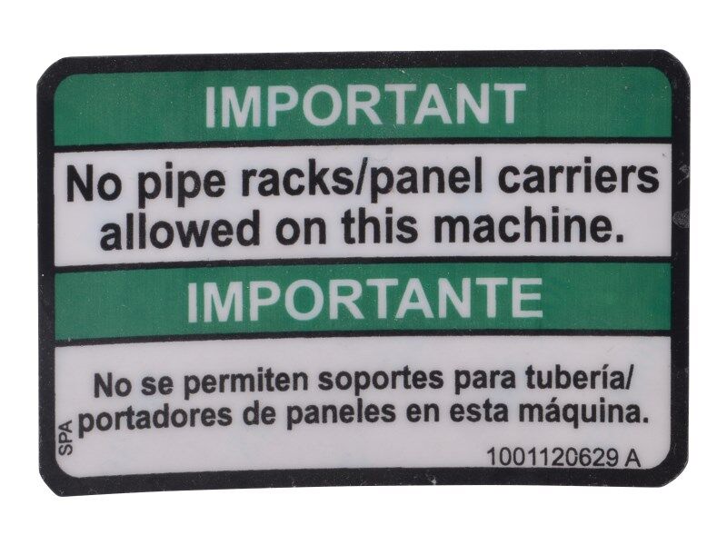 JLG Part # 1001120629 – Decal,No Pipe Racks Allowed