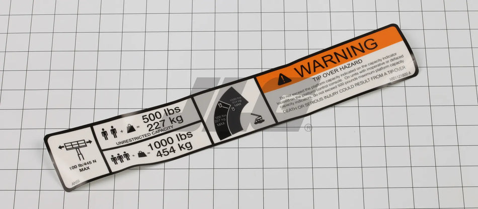 JLG Part # 1001121800 – Decal, Warning Dual Cap. Dom.
