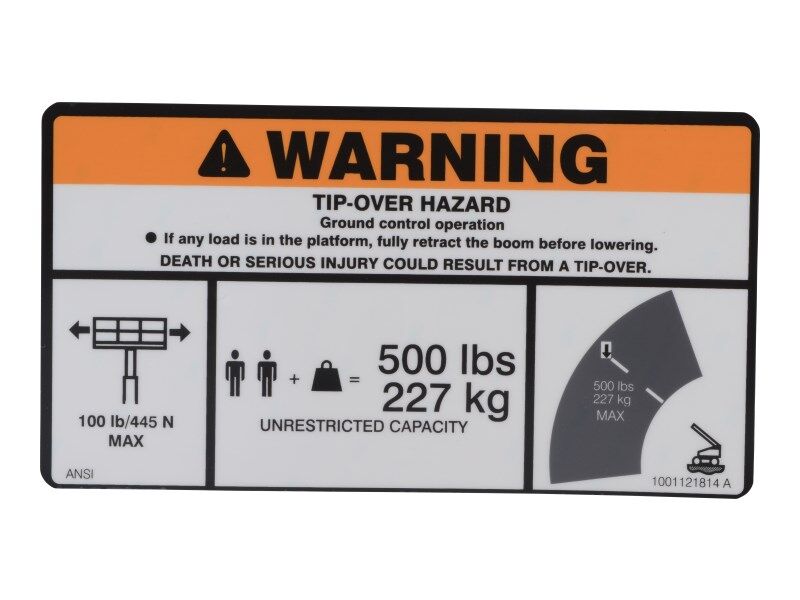 JLG Part # 1001121814 – Warning Decal, Max Cap. Dom.