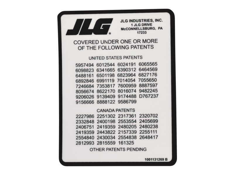 JLG Part # 1001131269 – Decal