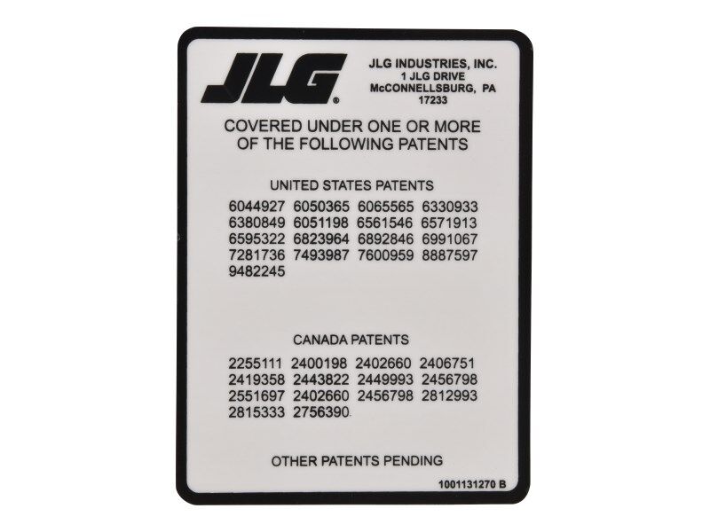 JLG Part # 1001131270 – Decal