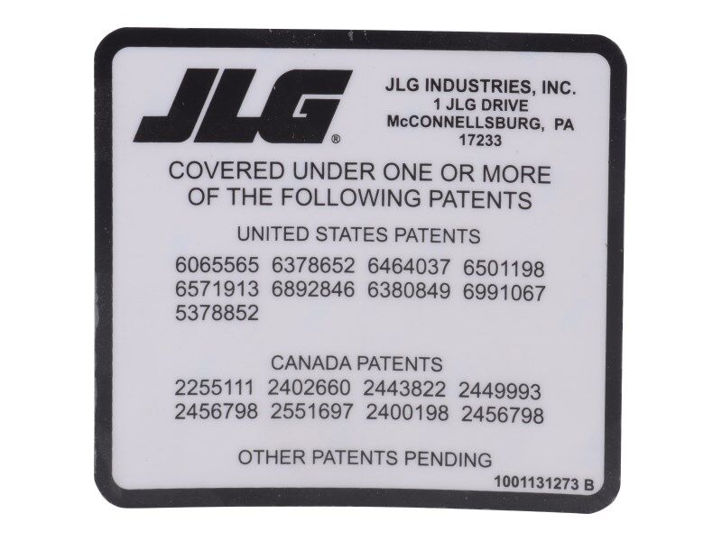 JLG Part # 1001131273 – Decal