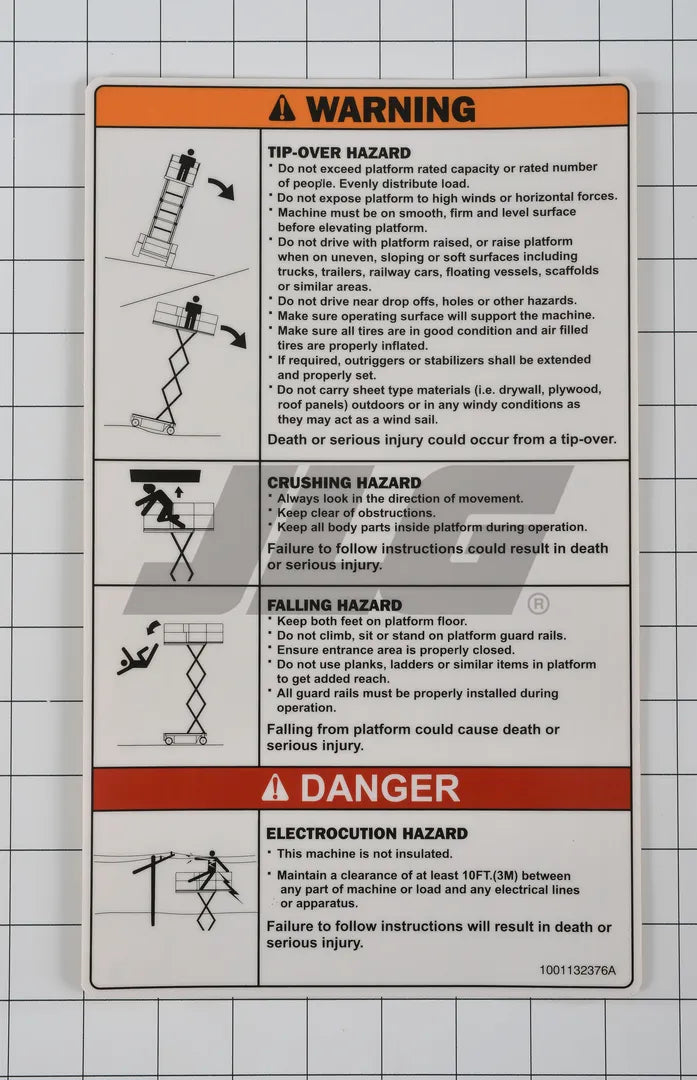 JLG Part # 1001132376 – Decal,Danger/Warning