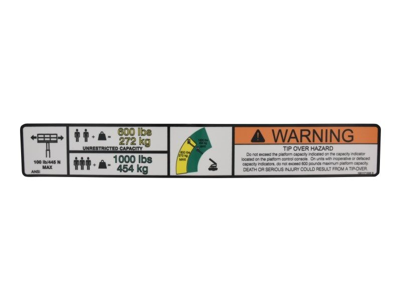 JLG Part # 1001171335 – Decal, Warning Dual Cap
