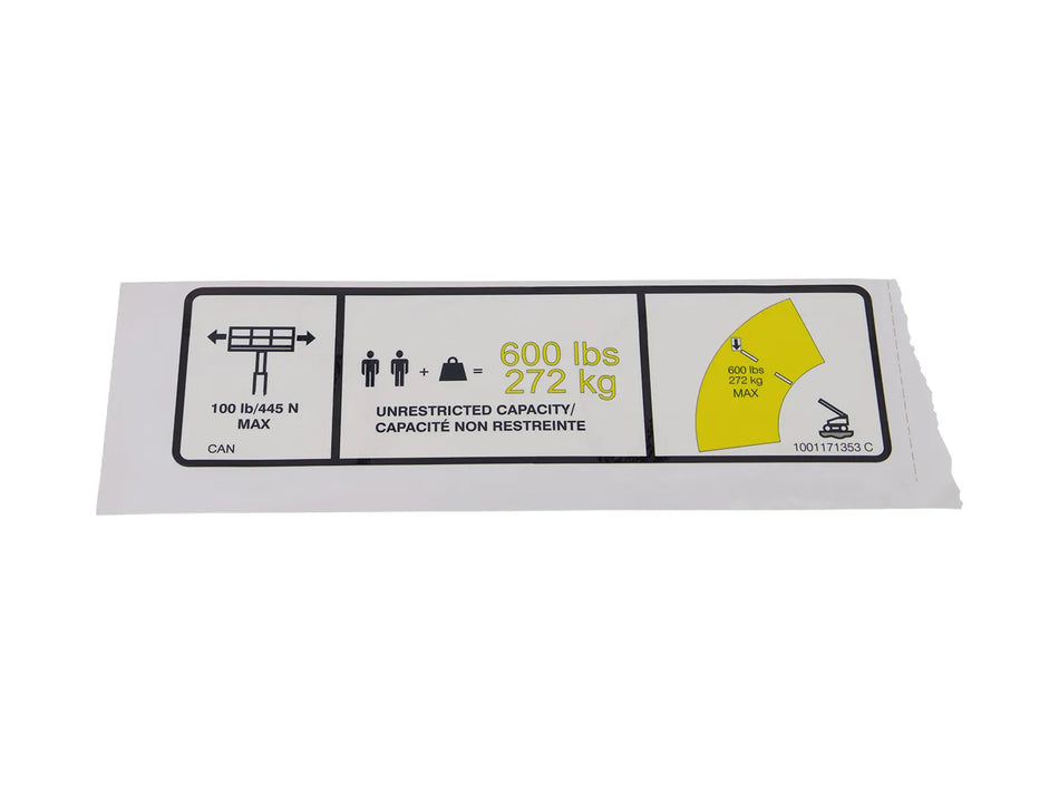 JLG Part # 1001171353 -  Decal,warning Max Cap.