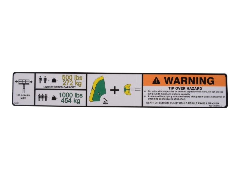 JLG Part # 1001200113 -  Decal, Warning Dual Cap