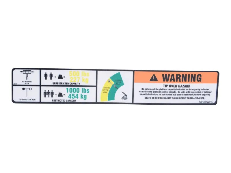 JLG Part # 1001257229 -  Decal, Warning Dual Cap (ANSI)