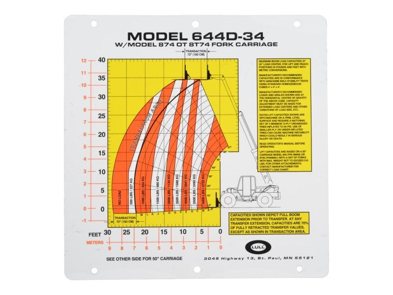 JLG Flip Card Model 644D 34 Load 1100030 Om replacement part image