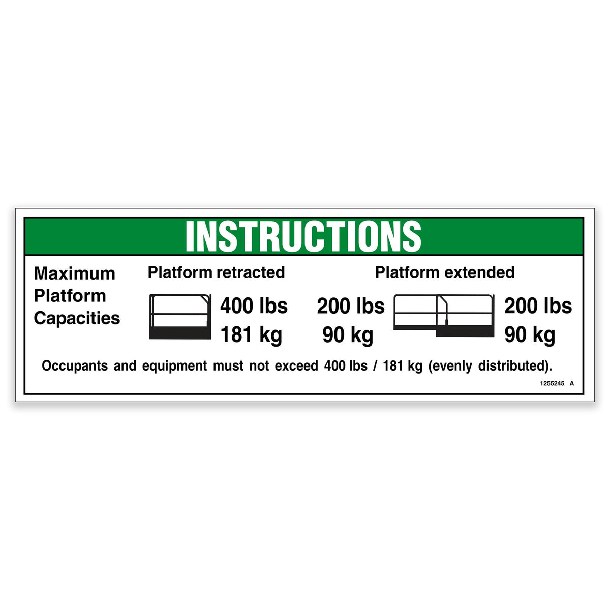 Genie 1255245GT Decal, Instr-Max Cap 400 Lbs | Reliable Equipment Parts