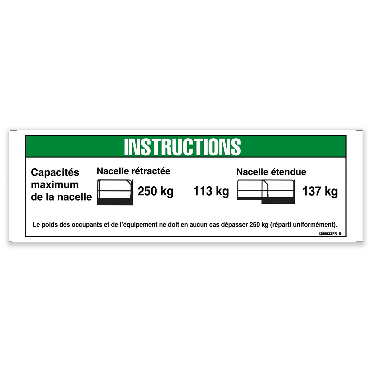 Genie 1259923FRGT Decal, Instr Max Cap | Reliable Equipment Parts