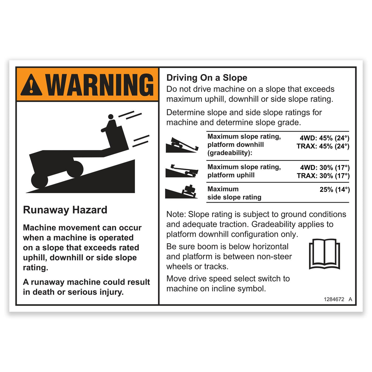 Genie 1284672GT Decal, Warning, Runaway Machine | Reliable Equipment Parts