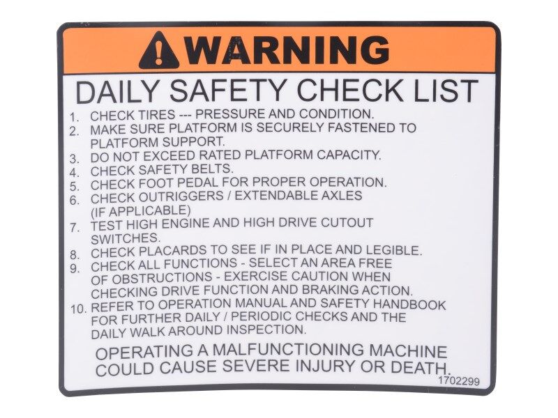 JLG Part # 1702299 – Decal