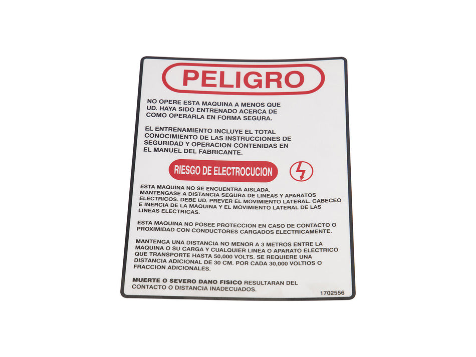 JLG Part # 1702556 -  Decal, Hazard Spanish