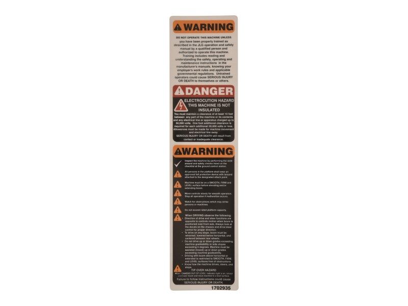 JLG Part # 1702935 – Decal