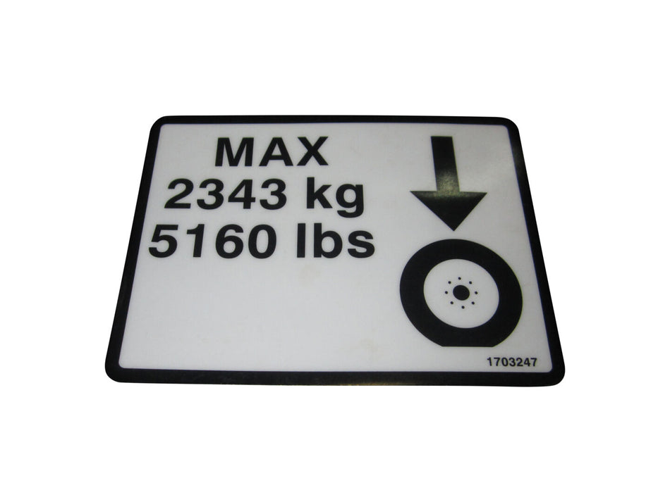 JLG Part # 1703247 – Decal,Max Whl Load