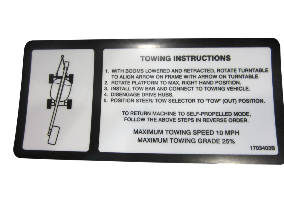 JLG Part # 1703403 -  Decal,Tow Instr
