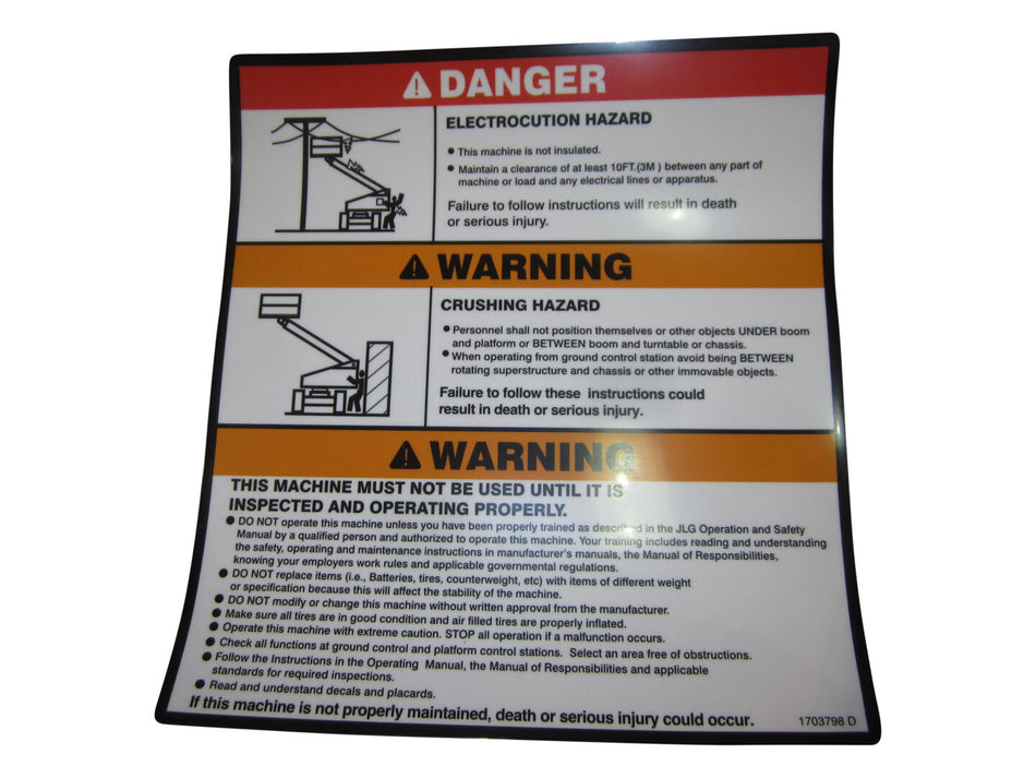 JLG Part # 1703798 – Decal, Warning/Danger Mtb
