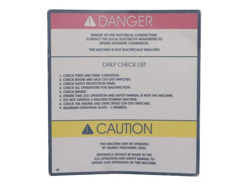 JLG Part # 1703807 -  Decal,Danger Warning Mtb (Uk)
