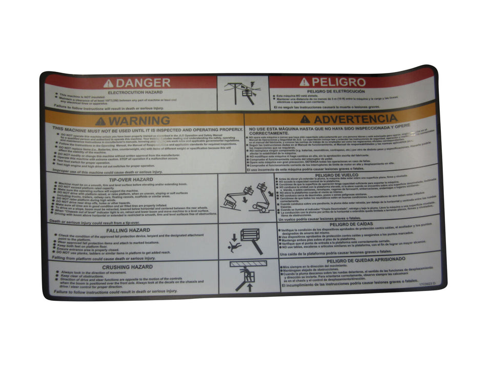 JLG Part # 1703923 -  Warning Plate