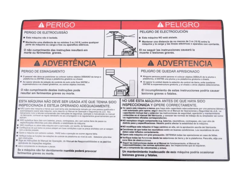 JLG Part # 1703934 -  Decal, Warning Mtb (Lat) | Fits JLG 400S / 450A Series II / 450AJ Series II / 460SJ