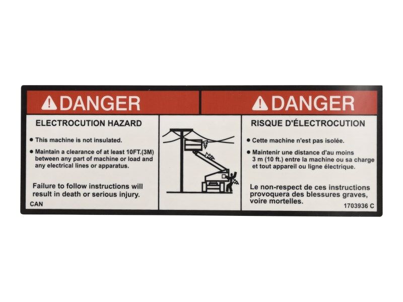 JLG Part # 1703936 – Decal,Danger (Can) | Fits 17 JLG Lift Models