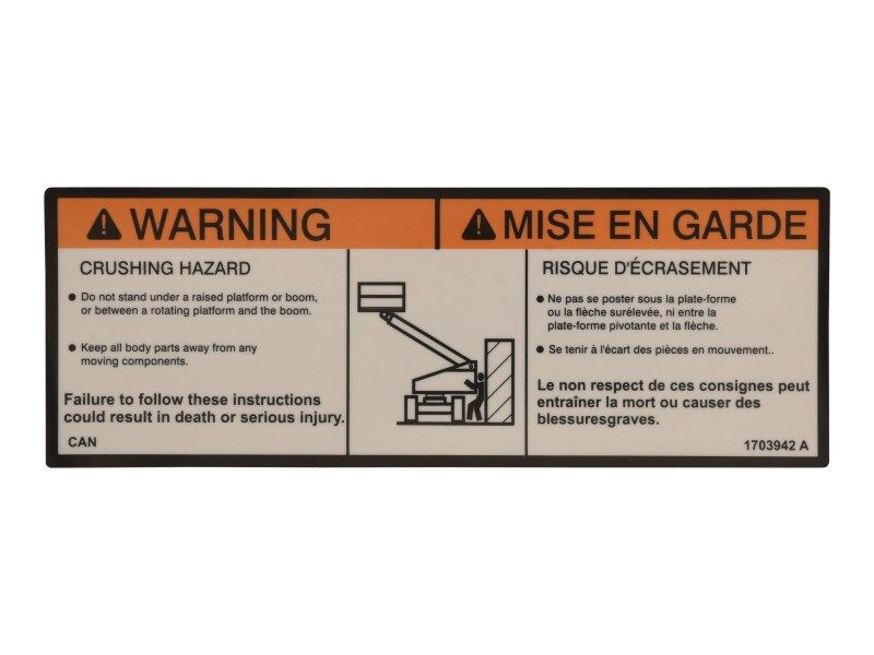 JLG Part # 1703942 -  Warning Crushing Decal | Fits 15 JLG Lift Models