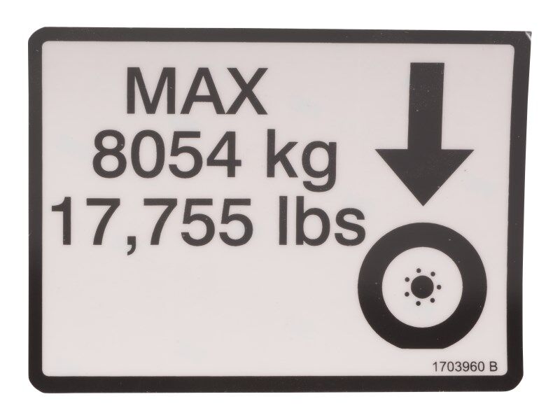JLG Part # 1703960 – Decal,Max Wheel Load