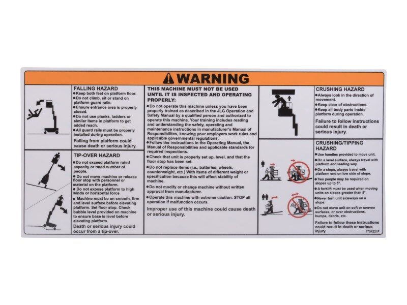 JLG Part # 1704221 -  Decal, Warning