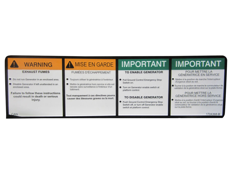 JLG Part # 1704368 -  Decal