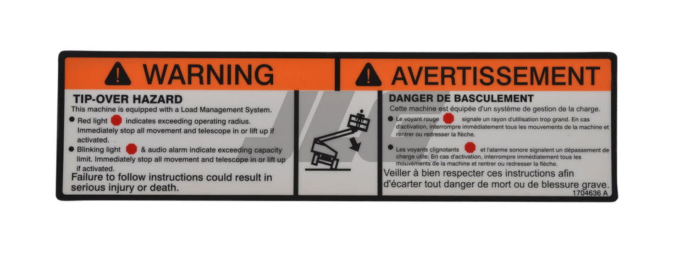 JLG Part # 1704636 -  Decal, Warn Tip-Over