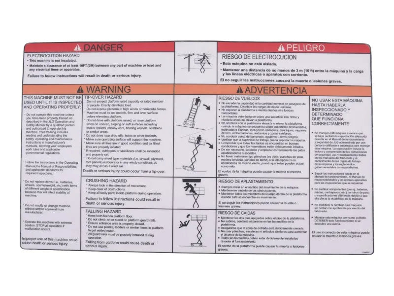 JLG Part # 1704691 -  Decal,Danger/Warning(Engine,SPA)