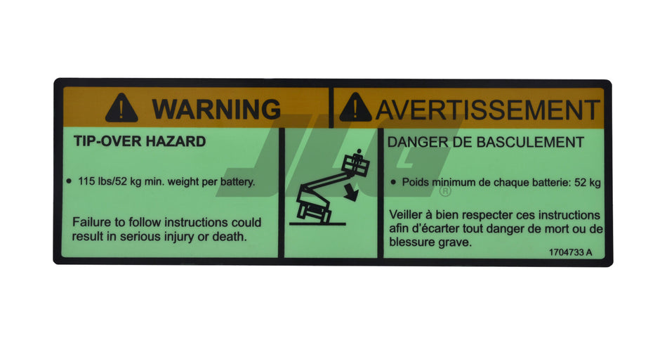 JLG Part # 1704733 -  Decal