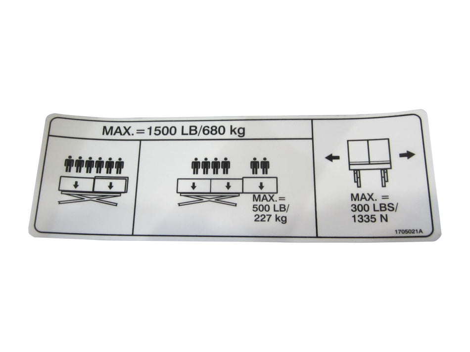 JLG Part # 1705021 – Decal, Cap (1500LB-681KG) (Extension)