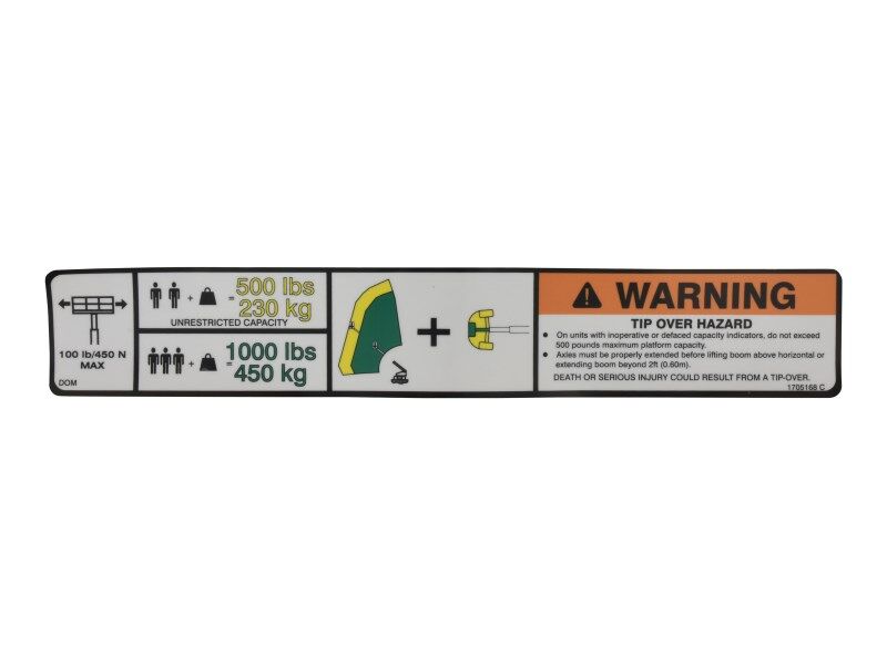 JLG Part # 1705168 – Decal, Plf Capacity 1200/1350