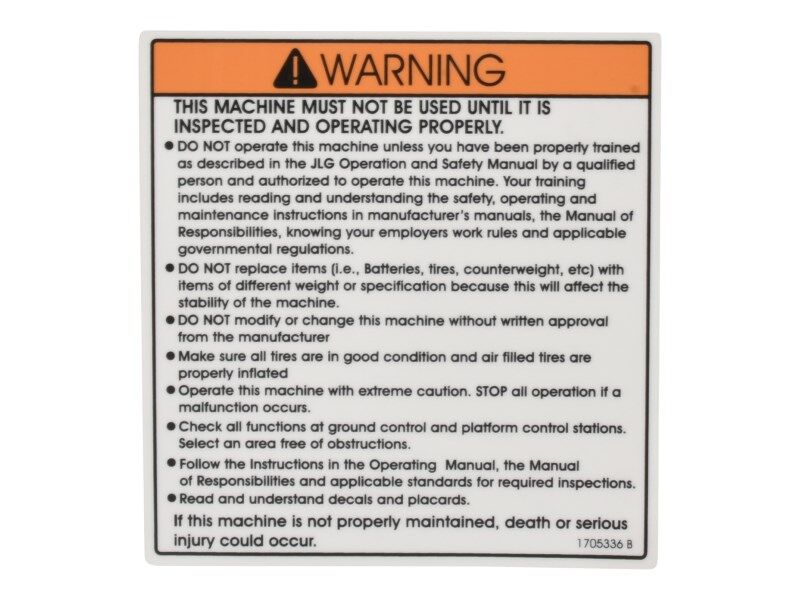 JLG Part # 1705336 – Decal
