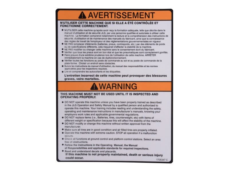 JLG Part # 1705347 -  Decal, Inspection Engine/FRE | Fits 13 JLG Lift Models