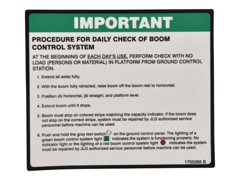 JLG Part # 1705365 – Decal, Load Management (BCS)