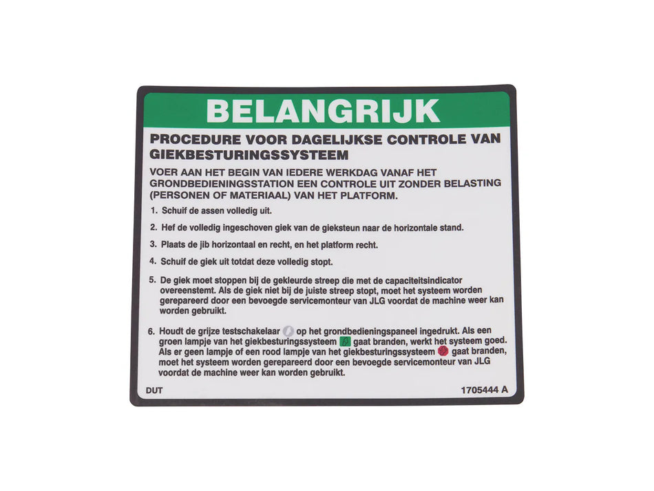 JLG Part # 1705444 -  Decal | Fits JLG 1200SJP / 1350SJP