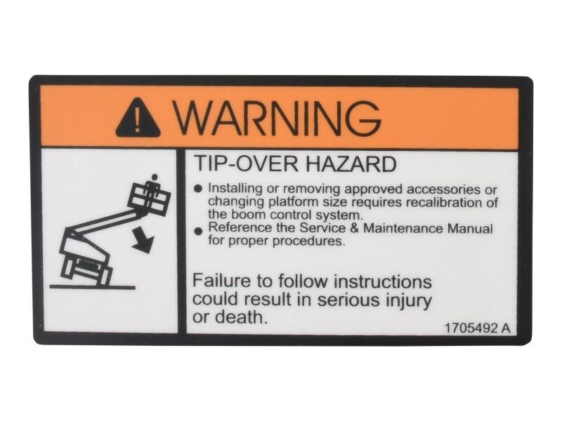 JLG Part # 1705492 – Decal, Tip-Over Plf Change