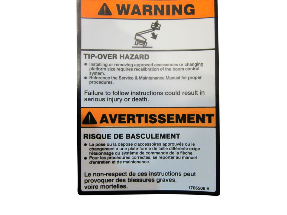 JLG Part # 1705506 – Decal, Tip-Over Plf