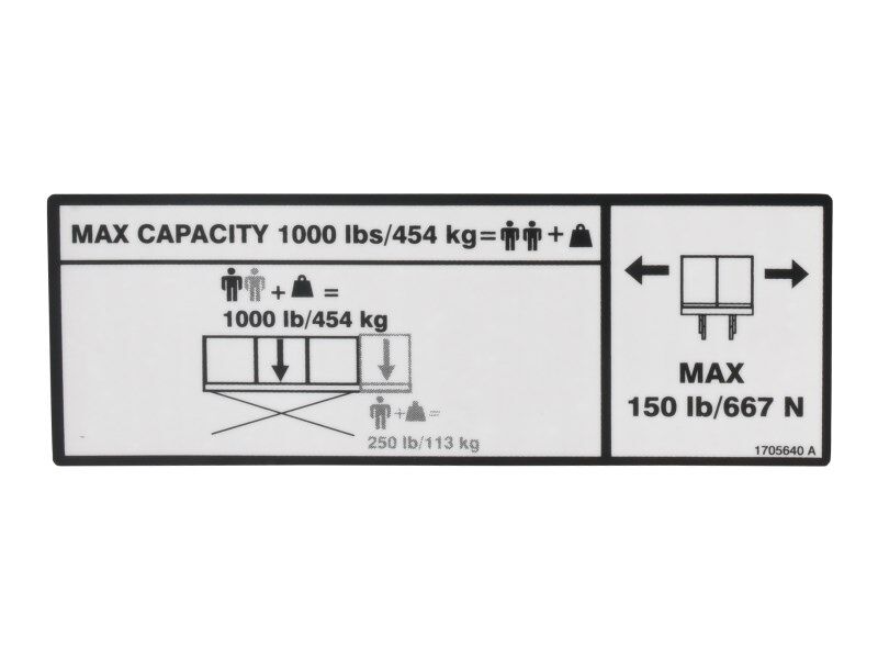 JLG Part # 1705640 – Decal, Capacity 1000lb - 454kg